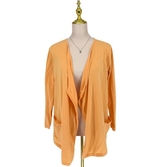 J. Jill Open Front Cardigan Medium PETITE Orange Cotton Lightweight Pockets EUC - Picture 2 of 13